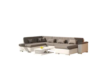 Niko U-Bäddsoffa 350x205x76 cm Divan Höger - Vit/Grå - Möbler - Soffa - Bäddsoffa - Bäddsoffa divan