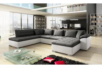 Niko U-Bäddsoffa 350x205x76 cm Divan Höger - Vit/Grå - Möbler - Soffa - Bäddsoffa - Bäddsoffa divan