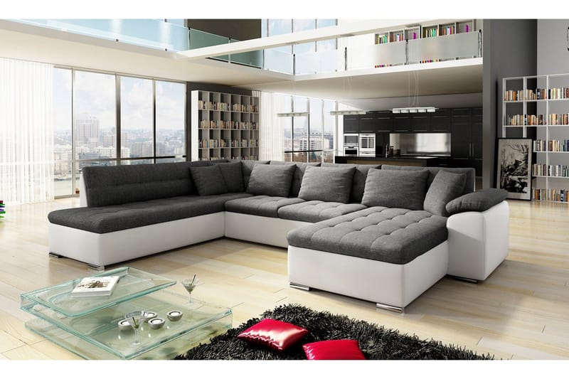 Niko U-Bäddsoffa 350x205x76 cm Divan Höger - Vit/Grå - Möbler - Soffa - Bäddsoffa - Bäddsoffa divan