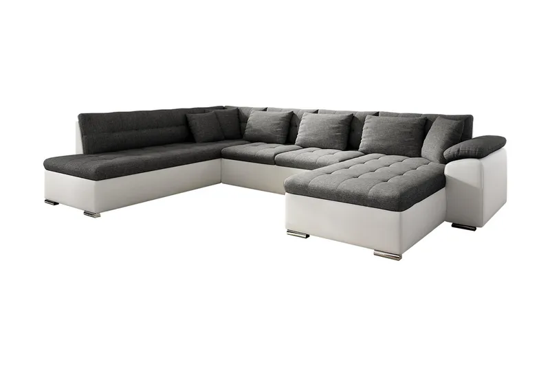 Niko U-Bäddsoffa 350x205x76 cm Divan Höger - Vit/Grå - Möbler - Soffa - Bäddsoffa - Bäddsoffa divan