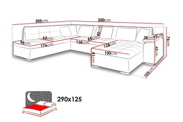 Niko U-Bäddsoffa 350x205x76 cm Divan Höger - Vit/Grå - Möbler - Soffa - Bäddsoffa - Bäddsoffa divan