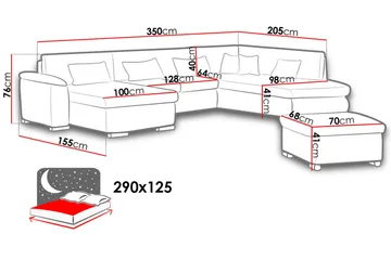 Niko U-Bäddsoffa 350x205x76 cm Divan Höger - Vit/Grå - Möbler - Soffa - Bäddsoffa - Bäddsoffa divan