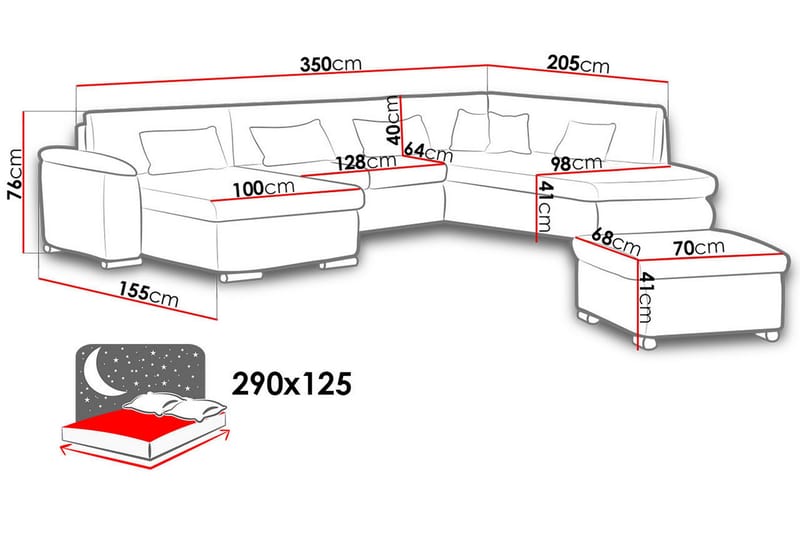 Niko U-Bäddsoffa 350x205x76 cm Divan Höger - Vit/Grå - Möbler - Soffa - Bäddsoffa - Bäddsoffa divan