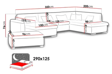 Niko U-Bäddsoffa 350x205x76 cm Divan Höger - Vit/Grå - Möbler - Soffa - Bäddsoffa - Bäddsoffa divan