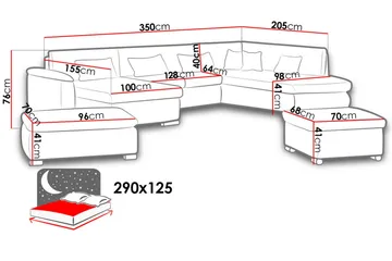 Niko U-Bäddsoffa 350x205x76 cm Divan Höger - Vit/Grå - Möbler - Soffa - Bäddsoffa - Bäddsoffa divan