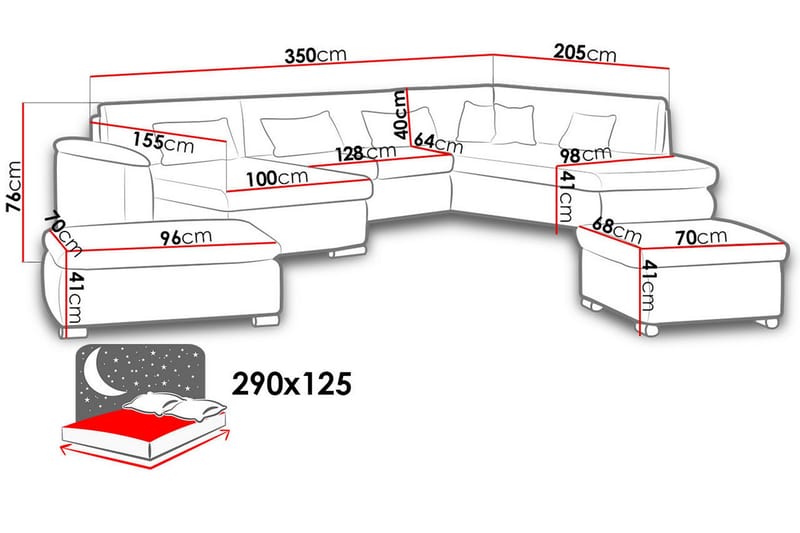 Niko U-Bäddsoffa 350x205x76 cm Divan Höger - Vit/Grå - Möbler - Soffa - Bäddsoffa - Bäddsoffa divan