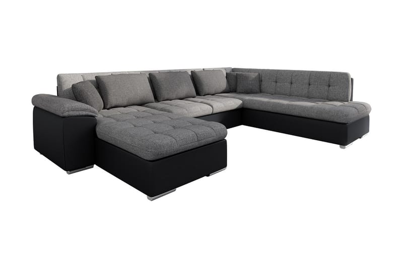 Niko U-Bäddsoffa 350x205x76 cm Divan Vänster, Grå/Svart