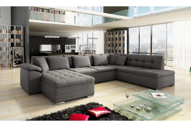 Niko U-Bäddsoffa 350x205x76 cm Divan Vänster - Mörkgrå - Möbler - Soffa - Bäddsoffa - Bäddsoffa divan