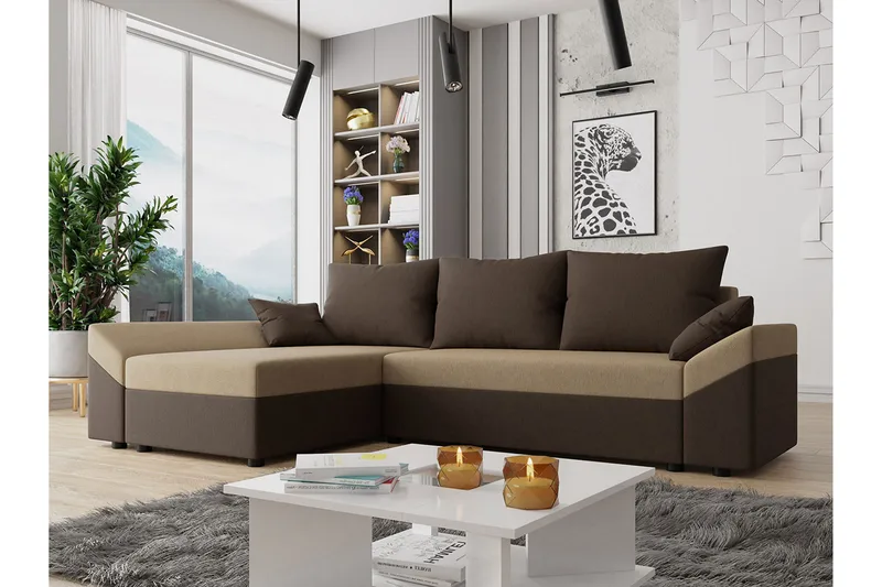Ovadia 5-sits Bäddsoffa - Brun/Beige - Möbler - Soffa - Bäddsoffa - Bäddsoffa divan