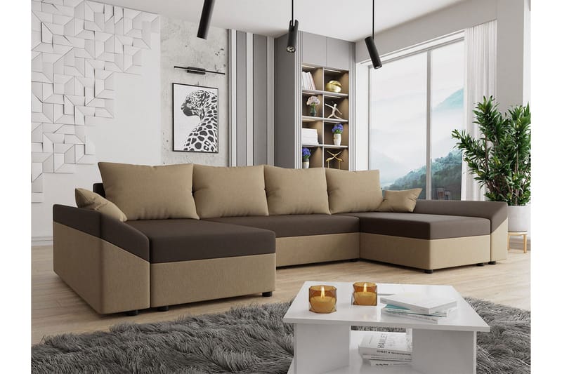 Ovadia 5-sits Bäddsoffa - Brun/Beige - Möbler - Soffa - Bäddsoffa - Bäddsoffa divan