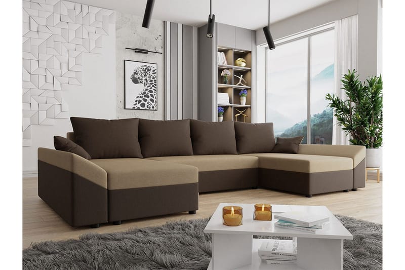 Ovadia 5-sits Bäddsoffa - Brun/Beige - Möbler - Soffa - Bäddsoffa - Bäddsoffa divan