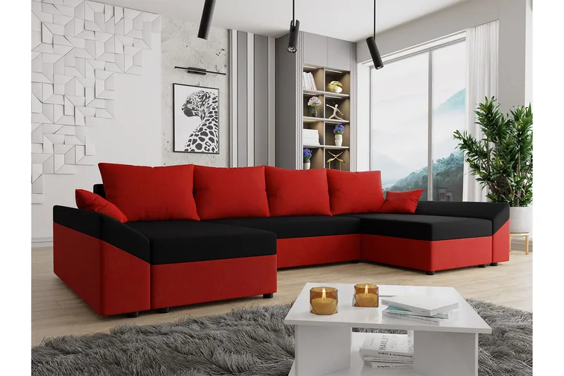 Ovadia 5-sits Bäddsoffa - Röd/Svart - Möbler - Soffa - Bäddsoffa - Bäddsoffa divan