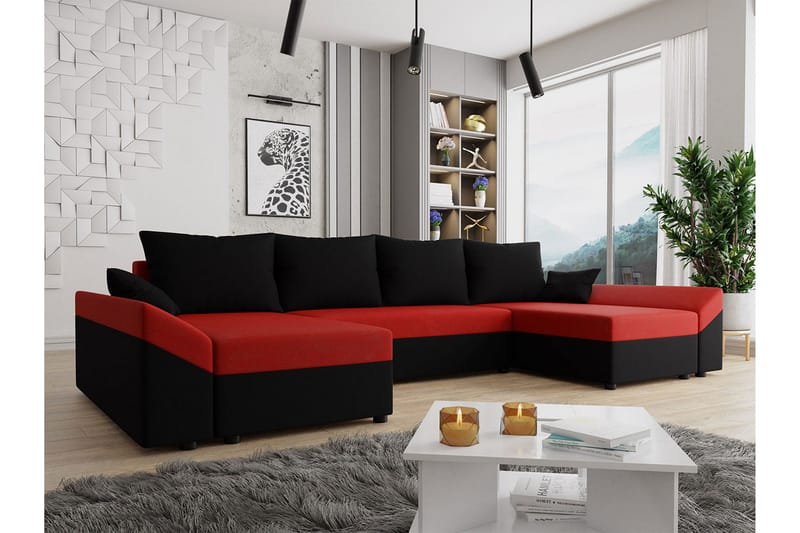 Ovadia 5-sits Bäddsoffa - Svart/Röd - Möbler - Soffa - Bäddsoffa - Bäddsoffa divan