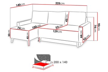 Oviedo Divanbäddsoffa 225x140x88 cm - Grå - Möbler - Soffa - Bäddsoffa - Bäddsoffa divan