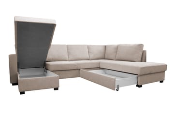 Paris 4-sits Höger U-formad Bäddsoffa 143x277 cm med Förvaring i Tyg - Ljusbeige - Möbler - Soffa - Bäddsoffa - Bäddsoffa divan