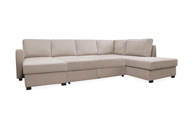 Paris 4-sits Höger U-formad Bäddsoffa 143x277 cm med Förvaring i Tyg - Ljusbeige - Möbler - Soffa - Bäddsoffa - Bäddsoffa divan
