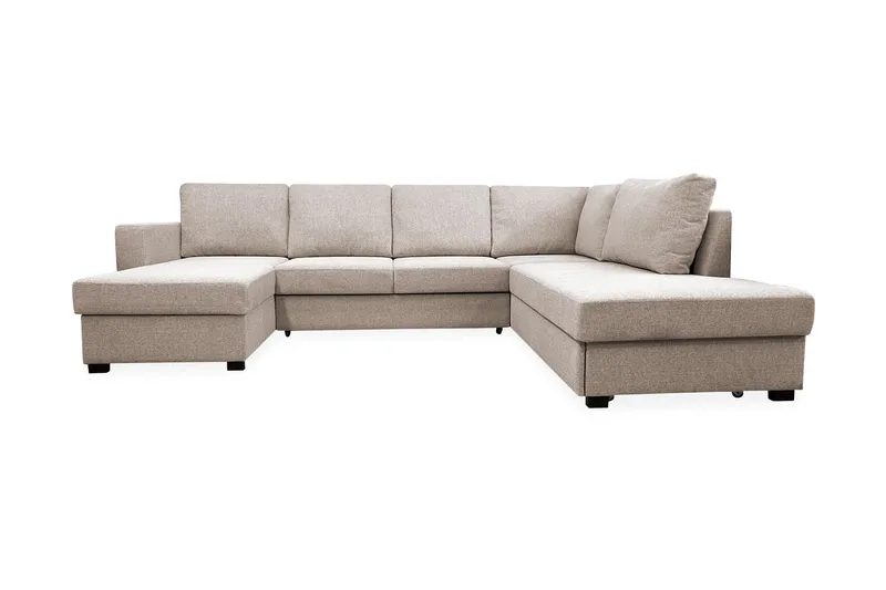 Paris 4-sits Höger U-formad Bäddsoffa 143x277 cm med Förvaring i Tyg, Ljusbeige