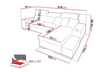 Pereso Hörnsoffa Vänster LED-belysning - Grå - Möbler - Soffa - Bäddsoffa - Bäddsoffa divan