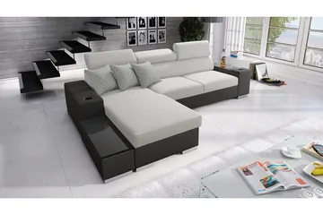 Pereso Hörnsoffa Vänster LED-belysning - Grå - Möbler - Soffa - Bäddsoffa - Bäddsoffa divan