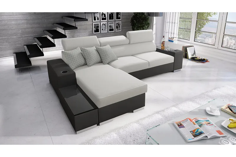 Pereso Hörnsoffa Vänster LED-belysning - Grå - Möbler - Soffa - Bäddsoffa - Bäddsoffa divan