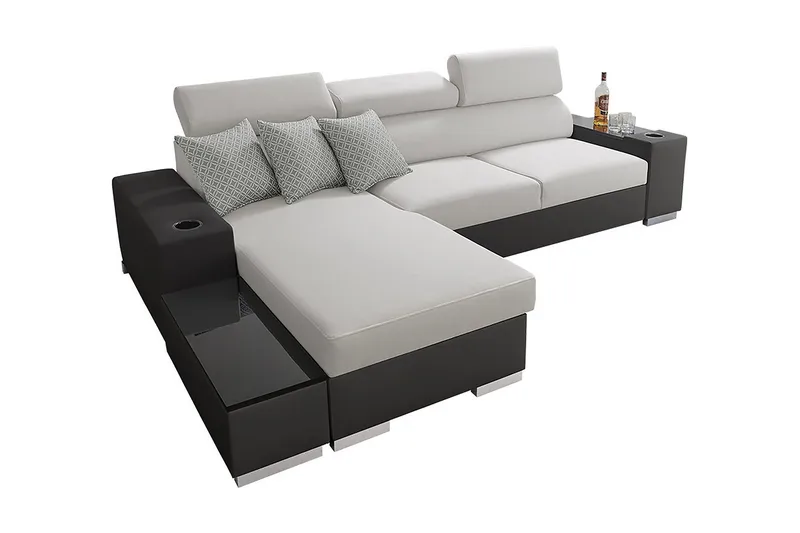 Pereso Hörnsoffa Vänster LED-belysning, Grå