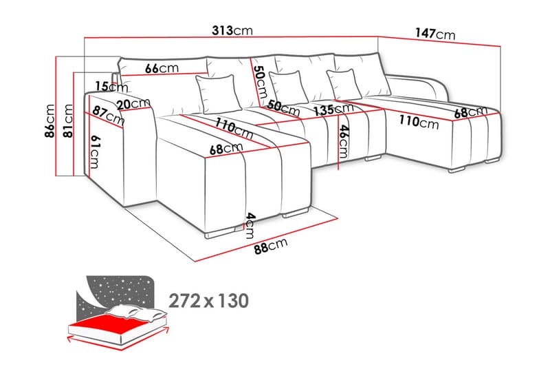 Picazo 8-sits Bäddsoffa Höger - Brun - Bäddsoffa divan - U bäddsoffa - Sammetssoffa