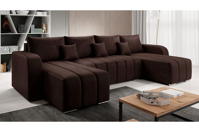 Picazo 8-sits Bäddsoffa Höger - Brun - Bäddsoffa divan - U bäddsoffa - Sammetssoffa