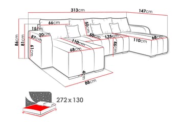 Picazo 8-sits Bäddsoffa Vänster - Grå - Möbler - Soffa - Bäddsoffa - Bäddsoffa divan