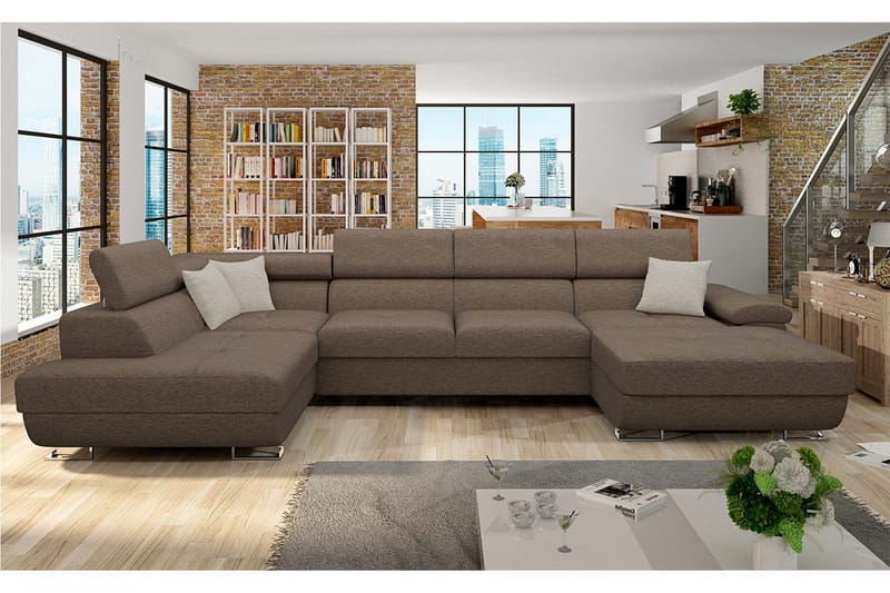 Reginia Bäddsoffa m. Divan och Schäslong Förvaring 4-sits - Brun - Möbler - Soffa - Bäddsoffa - Bäddsoffa divan