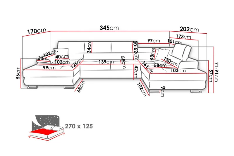 Reginia Bäddsoffa m. Divan och Schäslong Förvaring 4-sits - Mörkblå - Möbler - Soffa - Bäddsoffa - Bäddsoffa divan