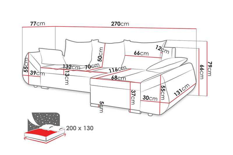 Roestorp Bäddsoffa Vänster - Röd - Möbler - Soffa - Bäddsoffa - Bäddsoffa divan