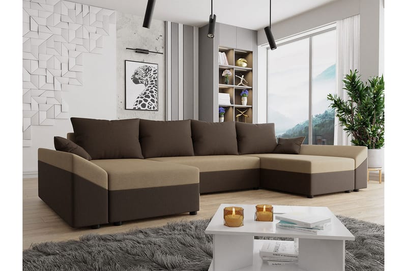 Rosaria 5-sits Bäddsoffa - Brun/Beige - Sammetssoffa - Bäddsoffa divan