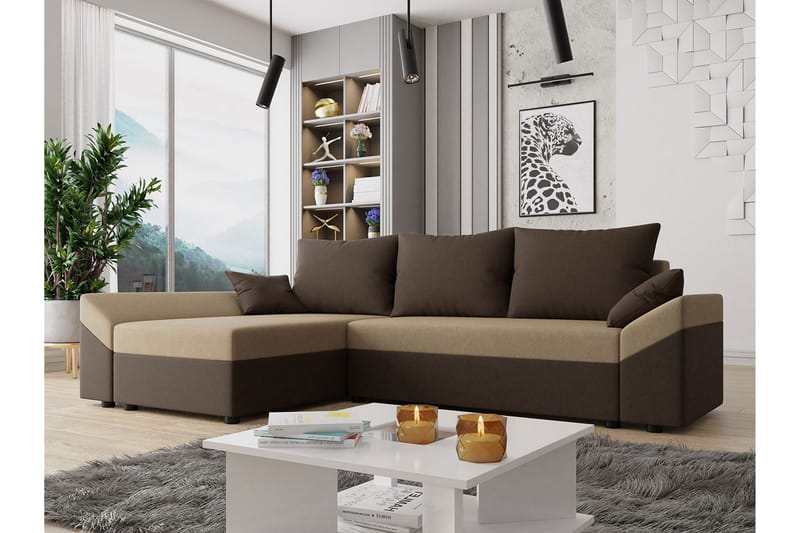 Rosaria 5-sits Bäddsoffa - Brun/Beige - Sammetssoffa - Bäddsoffa divan