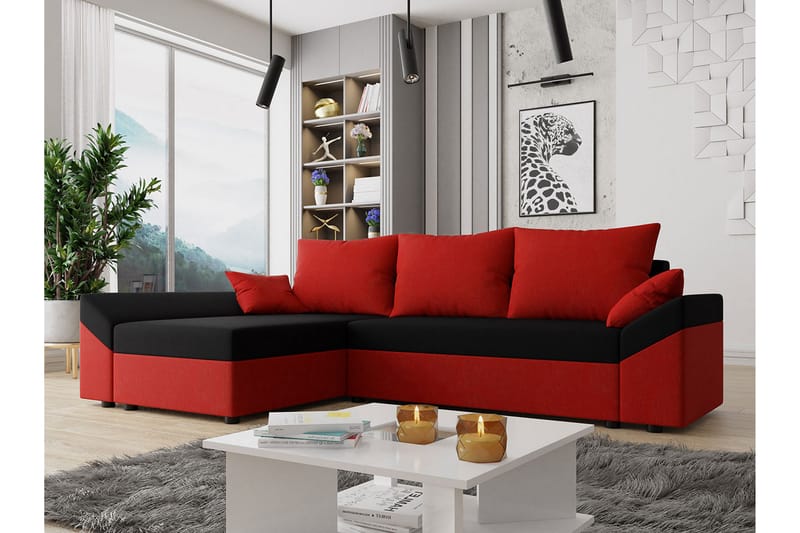 Rosaria 5-sits Bäddsoffa - Röd/Svart - Möbler - Soffa - Bäddsoffa - Bäddsoffa divan