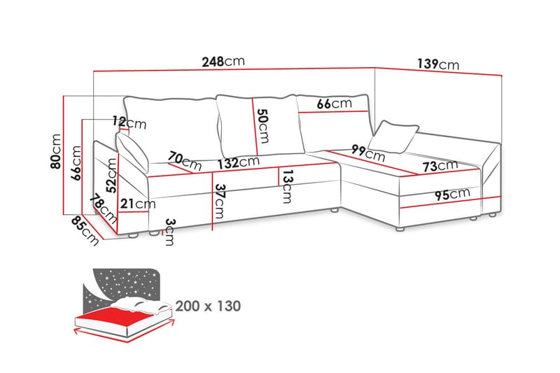 Rosaria 5-sits Bäddsoffa - Röd/Svart - Möbler - Soffa - Bäddsoffa - Bäddsoffa divan