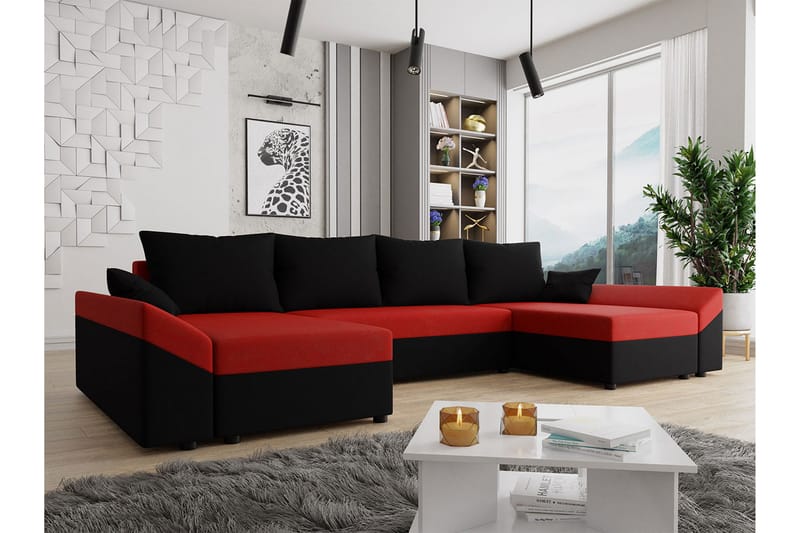 Rosaria 5-sits Bäddsoffa - Svart/Röd - Möbler - Soffa - Bäddsoffa - Bäddsoffa divan