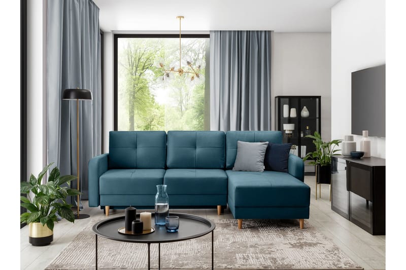 Saimon Bäddsoffa m. Divan med Förvaring 3-sits - Blå - Möbler - Soffa - Bäddsoffa - Bäddsoffa divan