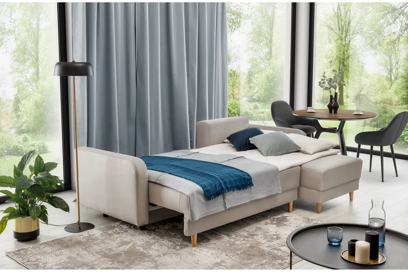 Saimon Bäddsoffa m. Divan med Förvaring 3-sits - Blå - Möbler - Soffa - Bäddsoffa - Bäddsoffa divan