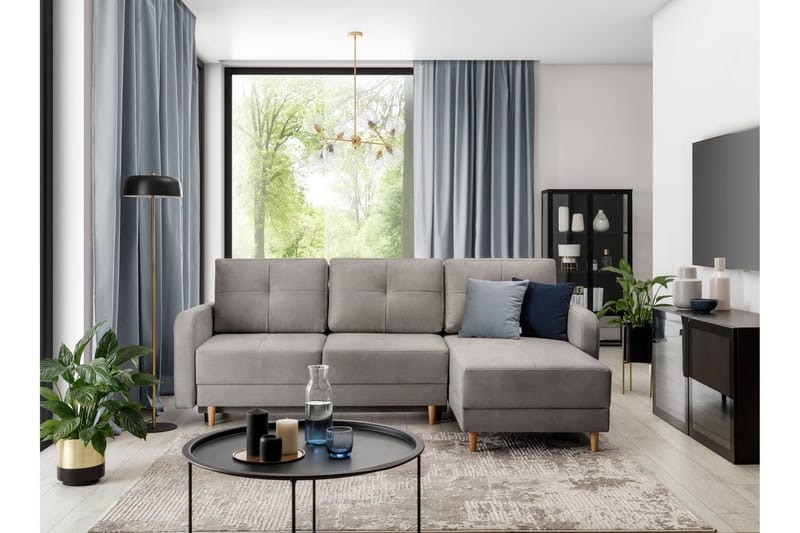Saimon Bäddsoffa m. Divan med Förvaring 3-sits - Grå - Möbler - Soffa - Bäddsoffa - Bäddsoffa divan