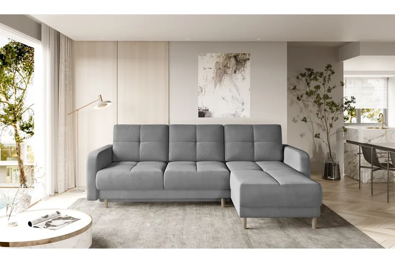 Saimon Bäddsoffa m. Divan med Förvaring 3-sits - Grå - Möbler - Soffa - Bäddsoffa - Bäddsoffa divan