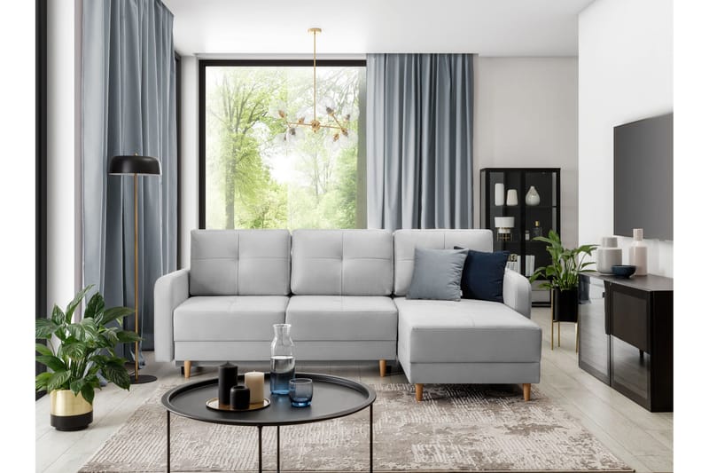 Saimon Bäddsoffa m. Divan med Förvaring 3-sits - Grå - Möbler - Soffa - Bäddsoffa - Bäddsoffa divan