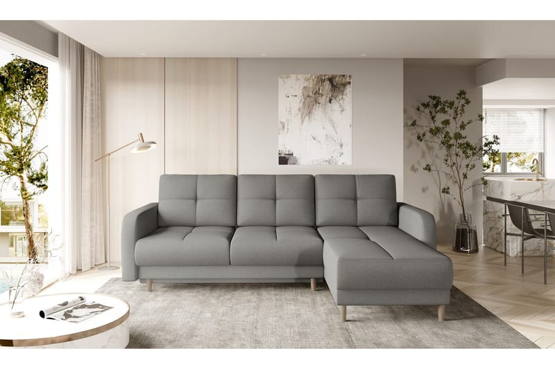 Saimon Bäddsoffa m. Divan med Förvaring 3-sits - Grå - Möbler - Soffa - Bäddsoffa - Bäddsoffa divan