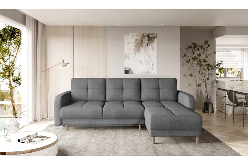 Saimon Bäddsoffa m. Divan med Förvaring 3-sits - Grå - Möbler - Soffa - Bäddsoffa - Bäddsoffa divan