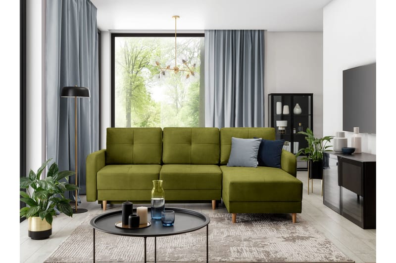Saimon Bäddsoffa m. Divan med Förvaring 3-sits - Grön - Möbler - Soffa - Bäddsoffa - Bäddsoffa divan