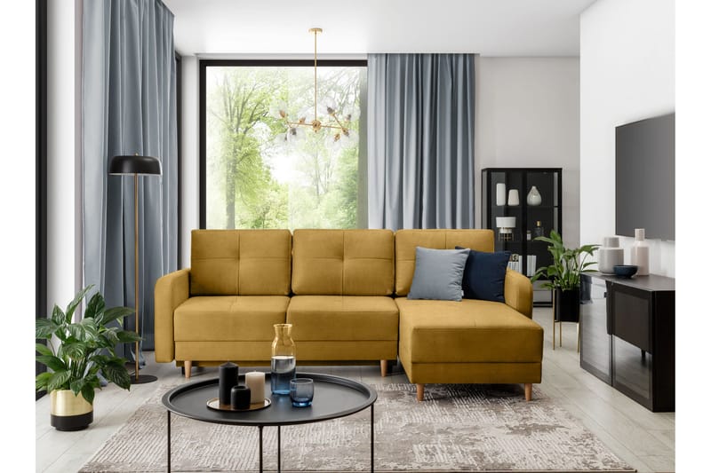 Saimon Bäddsoffa m. Divan med Förvaring 3-sits - Gul - Möbler - Soffa - Bäddsoffa - Bäddsoffa divan