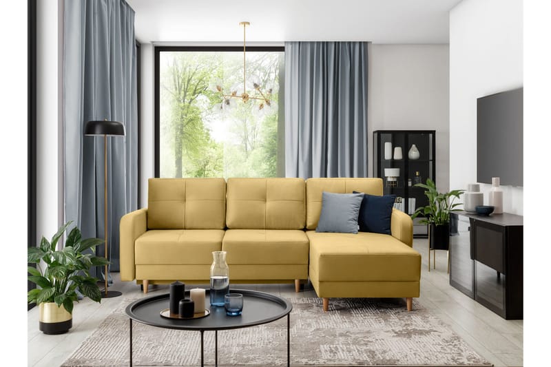 Saimon Bäddsoffa m. Divan med Förvaring 3-sits - Gul - Möbler - Soffa - Bäddsoffa - Bäddsoffa divan