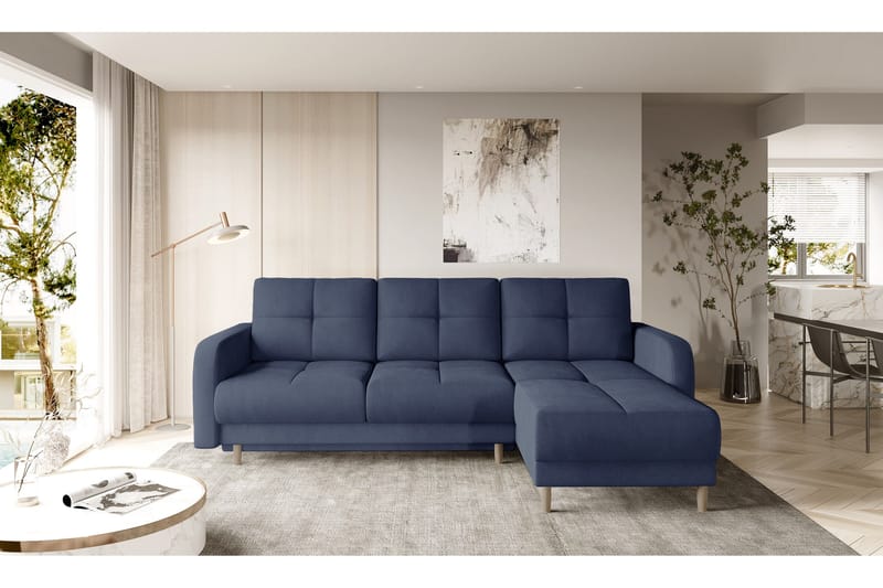 Saimon Bäddsoffa m. Divan med Förvaring 3-sits - Mörkblå - Möbler - Soffa - Bäddsoffa - Bäddsoffa divan