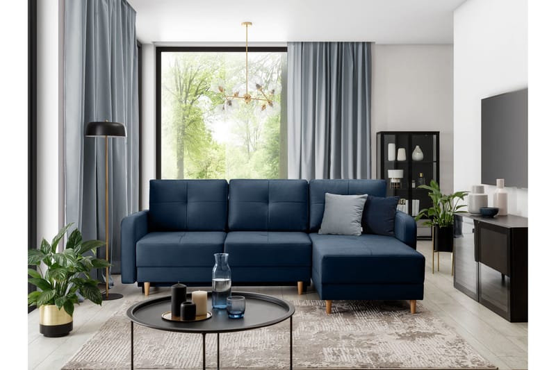 Saimon Bäddsoffa m. Divan med Förvaring 3-sits - Mörkblå - Möbler - Soffa - Bäddsoffa - Bäddsoffa divan