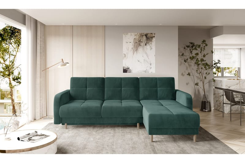 Saimon Bäddsoffa m. Divan med Förvaring 3-sits - Mörkgrön - Möbler - Soffa - Bäddsoffa - Bäddsoffa divan