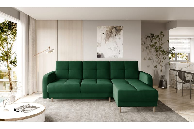 Saimon Bäddsoffa m. Divan med Förvaring 3-sits - Mörkgrön - Möbler - Soffa - Bäddsoffa - Bäddsoffa divan